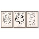 Matisse Minimal Line Art Fashion Set of 3 Black and Cream Framed Wall Art with Light Walnut Frames