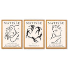 Matisse Minimal Line Art Fashion Set of 3 Black and Cream Framed Wall Art with Oak Wooden Frames