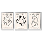 Matisse Minimal Line Art Fashion Set of 3 Black and Cream Framed Wall Art with Silver Wood Frames