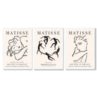 Matisse Minimal Line Art Fashion Set of 3 Black and Cream Framed Wall Art with White Wooden Frames