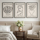 Matisse Minimal Line Art Lifestyle Set of 3 Black and Cream Framed Wall Art with Black Wooden Frames