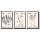 Matisse Minimal Line Art Lifestyle Set of 3 Black and Cream Framed Wall Art with Black Wooden Frames