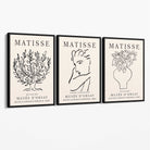 Matisse Minimal Line Art Lifestyle Set of 3 Black and Cream Canvas Prints with Black Float Frame