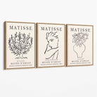 Matisse Minimal Line Art Lifestyle Set of 3 Black and Cream Canvas Prints with Oak Float Frame