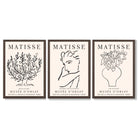 Matisse Minimal Line Art Lifestyle Set of 3 Black and Cream Framed Wall Art with Dark Wood Frames