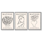 Matisse Minimal Line Art Lifestyle Set of 3 Black and Cream Framed Wall Art with Light Grey Wooden Frames