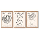 Matisse Minimal Line Art Lifestyle Set of 3 Black and Cream Framed Wall Art with Light Oak Frames