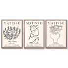 Matisse Minimal Line Art Lifestyle Set of 3 Black and Cream Framed Wall Art with Light Walnut Frames