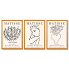 Matisse Minimal Line Art Lifestyle Set of 3 Black and Cream Framed Wall Art with Oak Wooden Frames