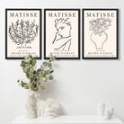 Matisse Minimal Line Art Lifestyle Set of 3 Black and Cream Art Prints in Oak Frames | Artze UK