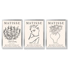 Matisse Minimal Line Art Lifestyle Set of 3 Black and Cream Framed Wall Art with Silver Wood Frames