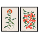 Orange Green Wild Flowers Set of 2 Art Prints with Black Frame