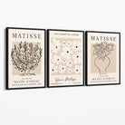 Matisse Floral Line Art Set of 3 Black and Cream Canvas Prints with Black Float Frame