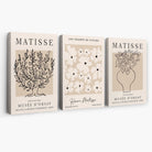 Matisse Floral Line Art Set of 3 Black and Cream Canvas Prints | Artze Wall Art