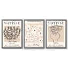 Matisse Floral Line Art Set of 3 Black and Cream Framed Wall Art with Dark Grey Wooden Frames