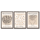Matisse Floral Line Art Set of 3 Black and Cream Framed Wall Art with Dark Wood Frames