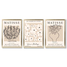 Matisse Floral Line Art Set of 3 Black and Cream Framed Wall Art with Gold Wood Frames