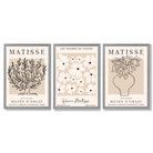 Matisse Floral Line Art Set of 3 Black and Cream Framed Wall Art with Light Grey Wooden Frames