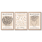 Matisse Floral Line Art Set of 3 Black and Cream Framed Wall Art with Light Oak Frames