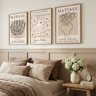 Matisse Floral Line Art Set of 3 Black and Cream Art Prints in White Frames | Artze UK