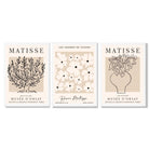 Matisse Floral Line Art Set of 3 Black and Cream Framed Wall Art with White Wooden Frames