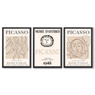Picasso Line Art Set of 3 Black and Cream Dancers Framed Wall Art with Black Wooden Frames