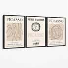 Picasso Line Art Set of 3 Black and Cream Dancers Canvas Prints with Black Float Frame