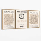 Picasso Line Art Set of 3 Black and Cream Dancers Canvas Prints with Oak Float Frame