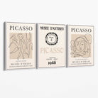 Picasso Line Art Set of 3 Black and Cream Dancers Canvas Prints with White Float Frame