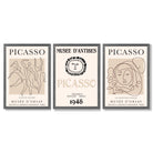 Picasso Line Art Set of 3 Black and Cream Dancers Framed Wall Art with Dark Grey Wooden Frames