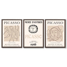 Picasso Line Art Set of 3 Black and Cream Dancers Framed Wall Art with Dark Wood Frames