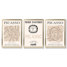 Picasso Line Art Set of 3 Black and Cream Dancers Framed Wall Art with Gold Wood Frames