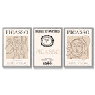 Picasso Line Art Set of 3 Black and Cream Dancers Framed Wall Art with Light Grey Wooden Frames