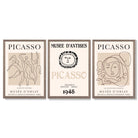 Picasso Line Art Set of 3 Black and Cream Dancers Framed Wall Art with Light Walnut Frames