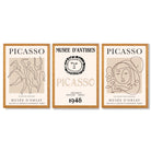 Picasso Line Art Set of 3 Black and Cream Dancers Framed Wall Art with Oak Wooden Frames