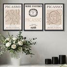 Picasso Line Art Set of 3 Black and Cream Dancers Art Prints in Oak Frames | Artze UK