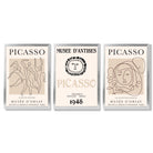 Picasso Line Art Set of 3 Black and Cream Dancers Framed Wall Art with Silver Wood Frames