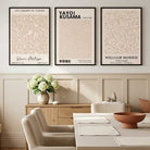 Set of 3 Matisse Morris Kusama Beige Floral Framed Wall Art with Black Wooden Frames