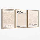 Set of 3 Matisse Morris Kusama Beige Floral Canvas Prints with Oak Float Frame