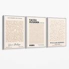 Set of 3 Matisse Morris Kusama Beige Floral Canvas Prints with White Float Frame