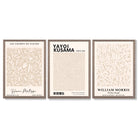 Set of 3 Matisse Morris Kusama Beige Floral Framed Wall Art with Light Walnut Frames
