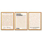 Set of 3 Matisse Morris Kusama Beige Floral Framed Wall Art with Oak Wooden Frames
