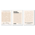 Set of 3 Matisse Morris Kusama Beige Floral Framed Wall Art with White Wooden Frames