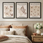 Set of 3 Beige and Brown Floral Minimal Framed Wall Art with Black Wooden Frames