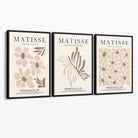 Set of 3 Beige and Brown Floral Minimal Canvas Prints with Black Float Frame