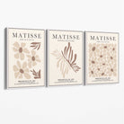 Set of 3 Beige and Brown Floral Minimal Canvas Prints with White Float Frame