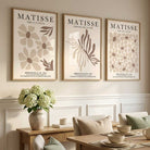 Set of 3 Beige and Brown Floral Minimal Art Prints in Black Frames | Artze UK