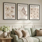 Set of 3 Beige and Brown Floral Minimal Art Prints in White Frames | Artze UK