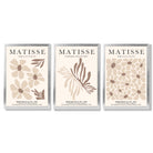 Set of 3 Beige and Brown Floral Minimal Framed Wall Art with Silver Wood Frames