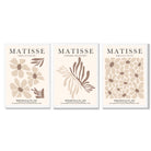 Set of 3 Beige and Brown Floral Minimal Framed Wall Art with White Wooden Frames